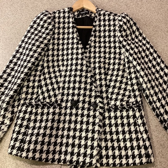 Express Tweed Houndstooth Puff Sleeve Blazer - Picture 8 of 10
